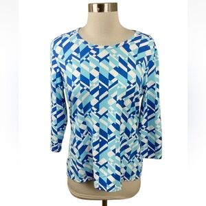 J. McLaughlin gorgeous Blue Geometric Long Sleeve Top